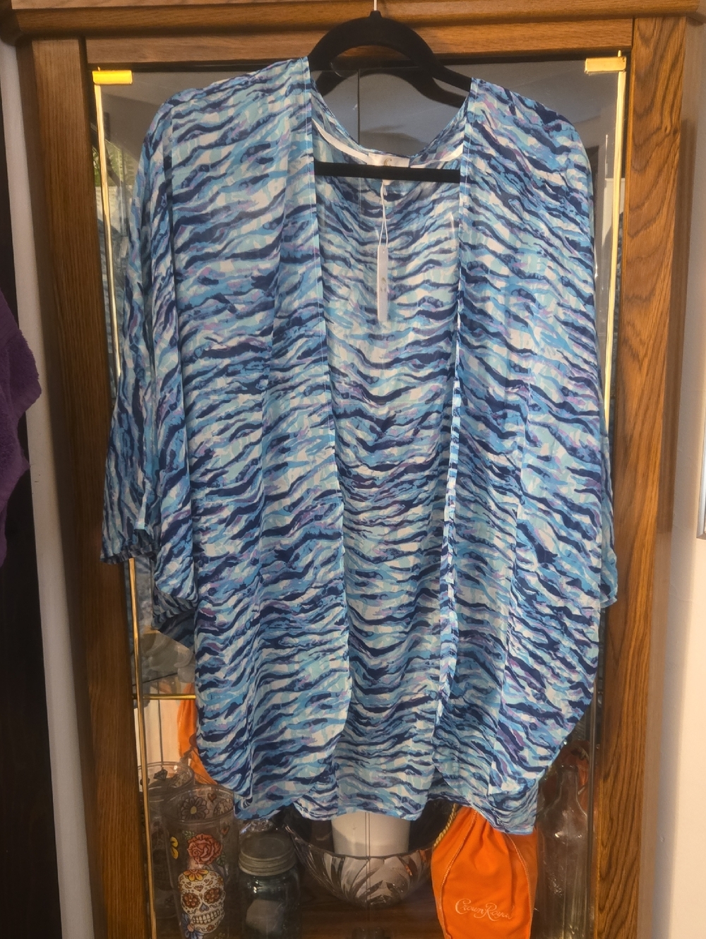 Charming Charlie Blue Multi-Color Wave Swim Coverup